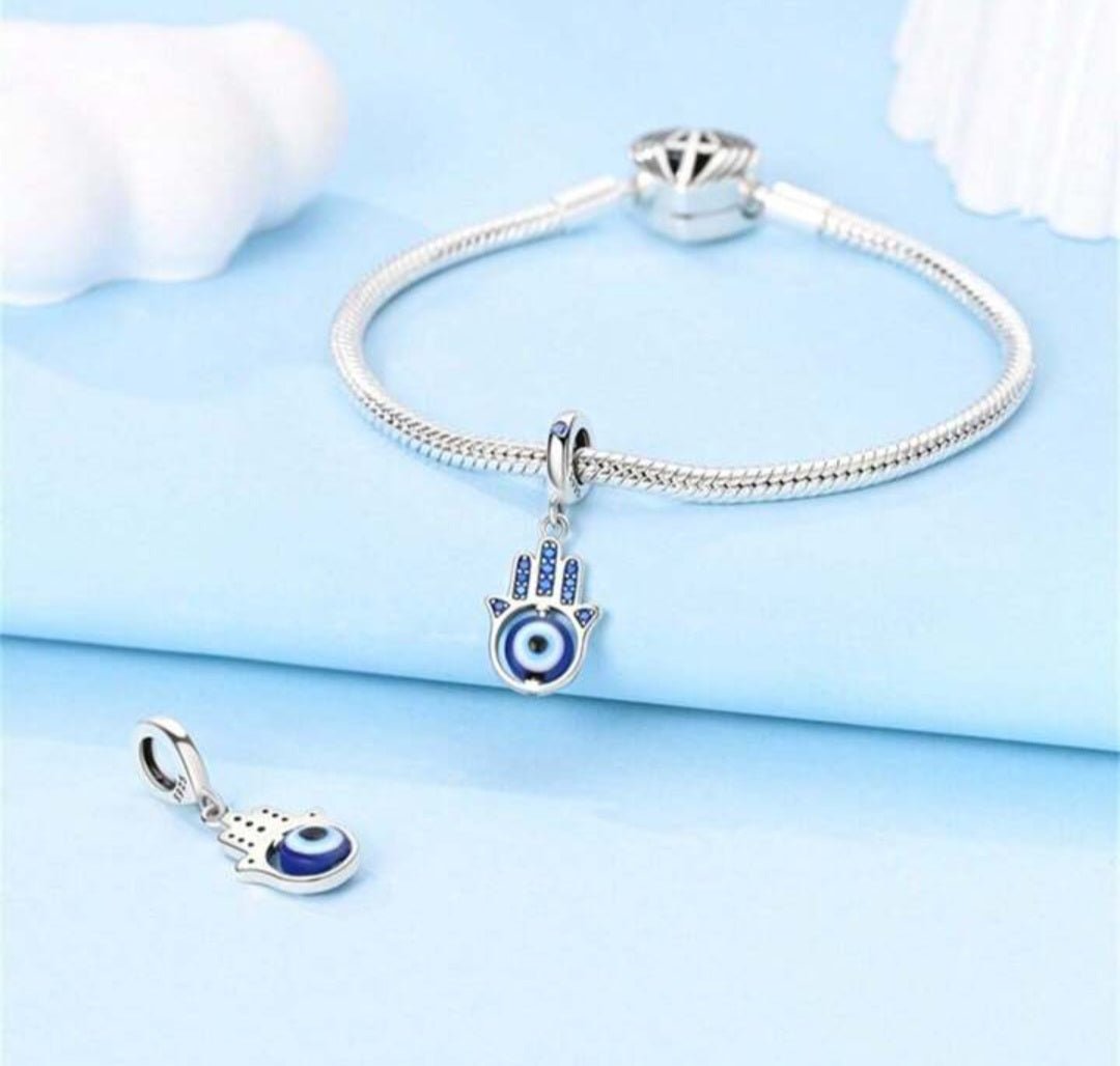 Sterling Silver Evil Eye Hamsa Hand Protective Charm - Enchanting Charms