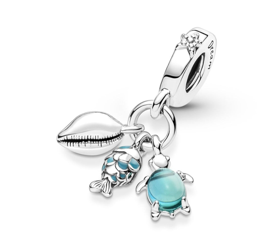 Sterling Silver Explore Shell Fish And Turtle Charm - Enchanting Charms