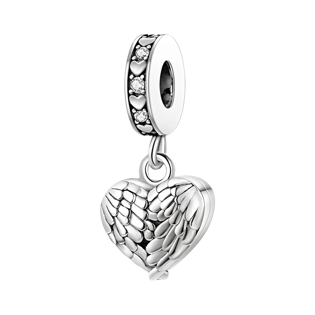 Sterling Silver Feather Peach Heart Charm - Enchanting Charms