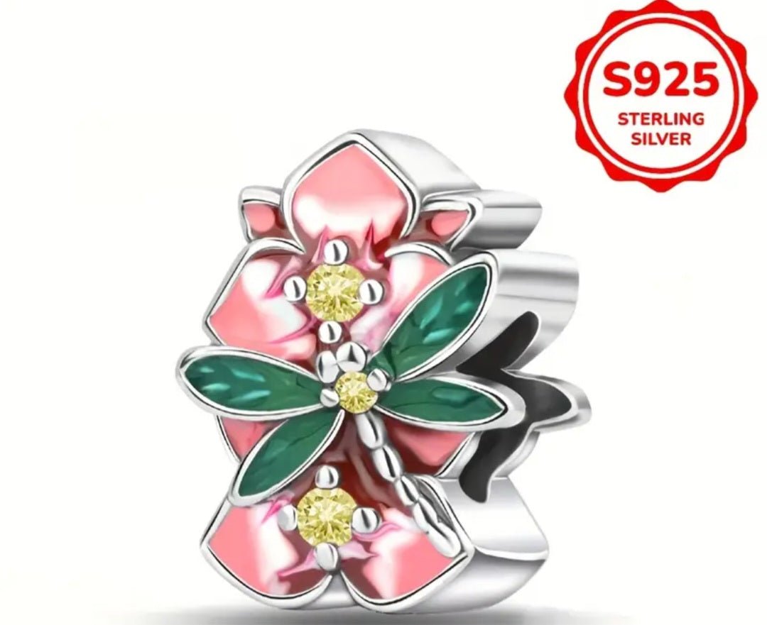 Sterling Silver Flower Dragonfly Charm - Enchanting Charms