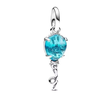 Sterling Silver Fly High Blue Murano Stone Balloon Charm - Enchanting Charms