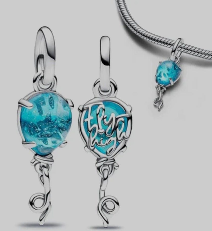 Sterling Silver Fly High Blue Murano Stone Balloon Charm - Enchanting Charms