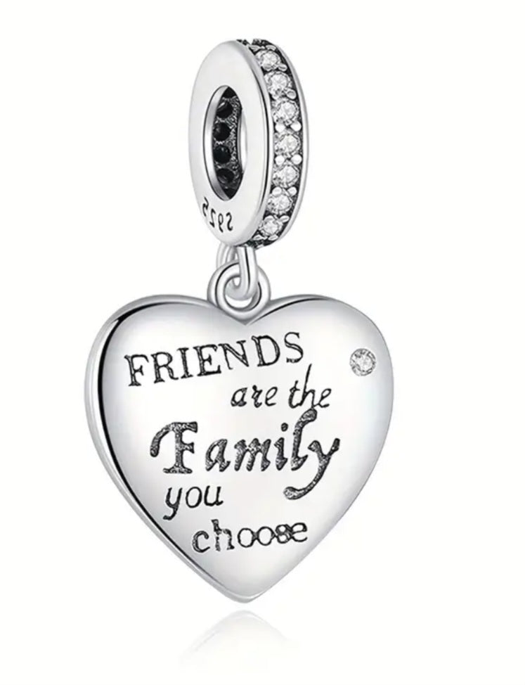 Sterling Silver Friends Are The Family You Choose Heart Charm - Enchanting Charms