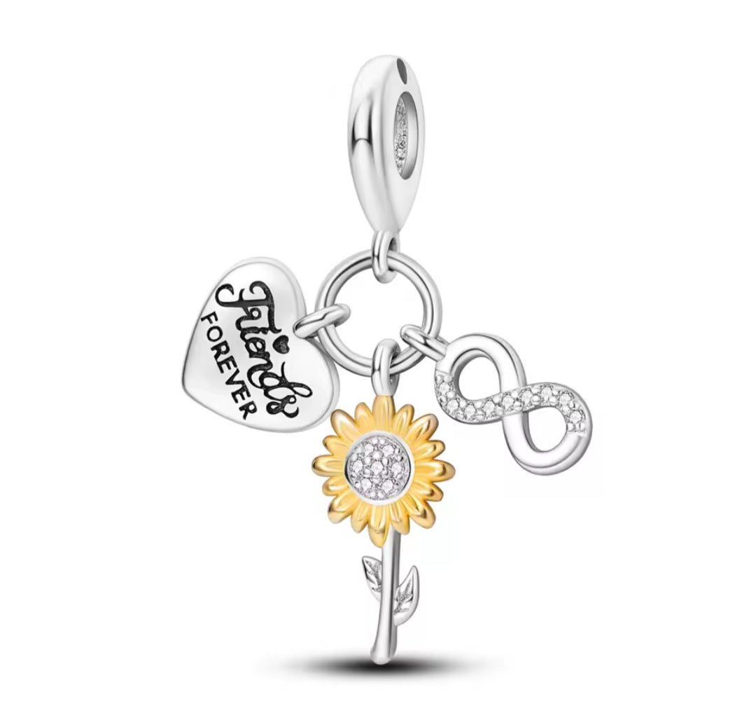 Sterling Silver Friends Forever Sunflower Infinity Charm - Enchanting Charms