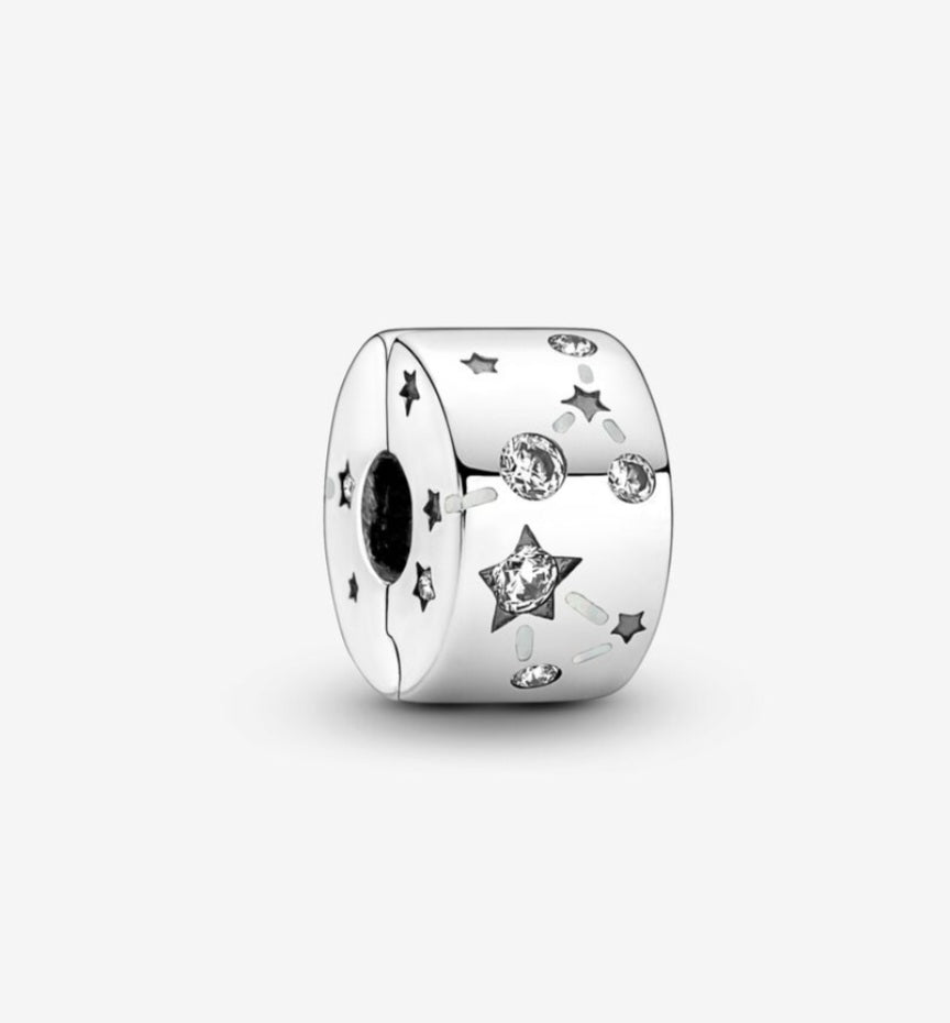 Sterling Silver Galaxy & Stars Sparkling Clip Stopper Charm - Enchanting Charms