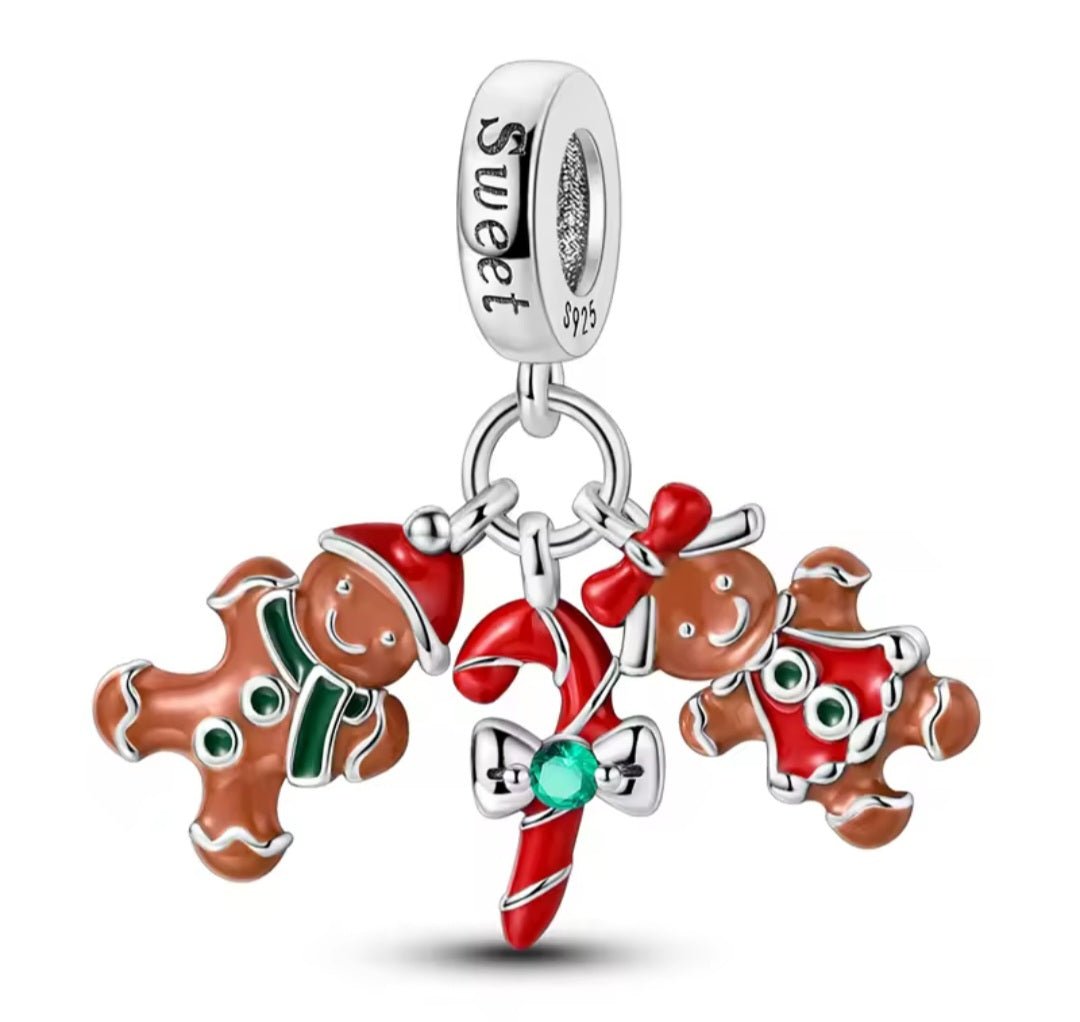 Sterling Silver Gingerbread Family Christmas Charm - Enchanting Charms