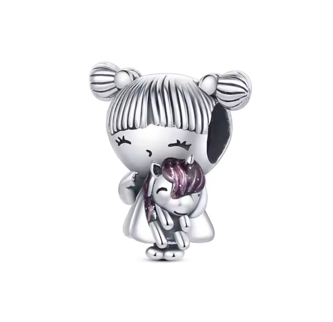 Sterling Silver Girl With Unicorn Charm - Enchanting Charms