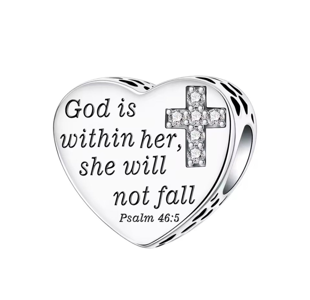 Sterling Silver God is Within Her,She Will Not Fall Charm - Enchanting Charms