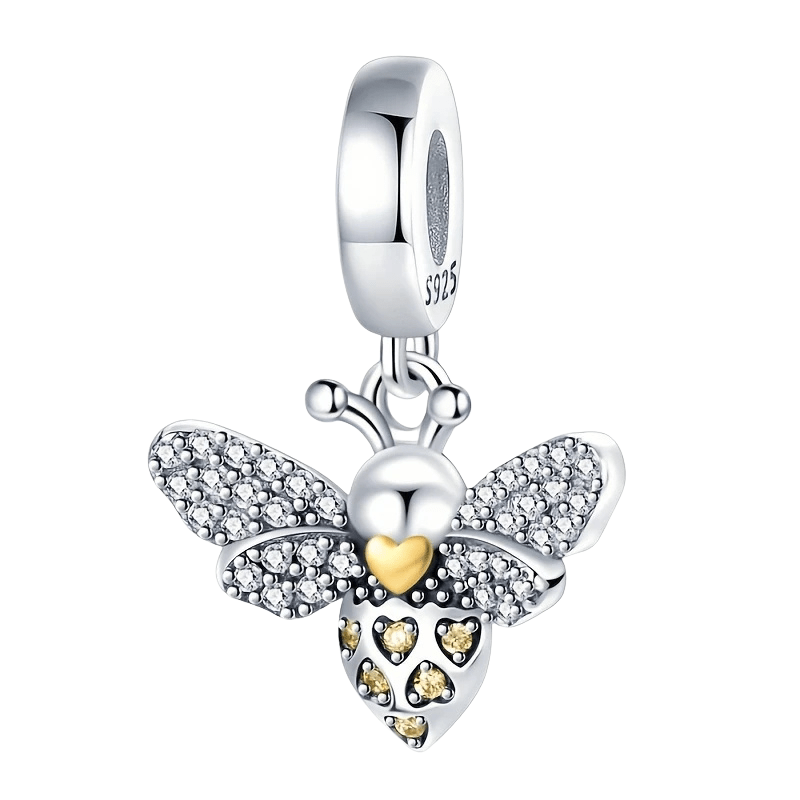 Sterling Silver Gold Heart Bee Charm - Enchanting Charms