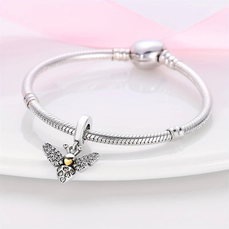 Sterling Silver Gold Heart Bee Charm - Enchanting Charms