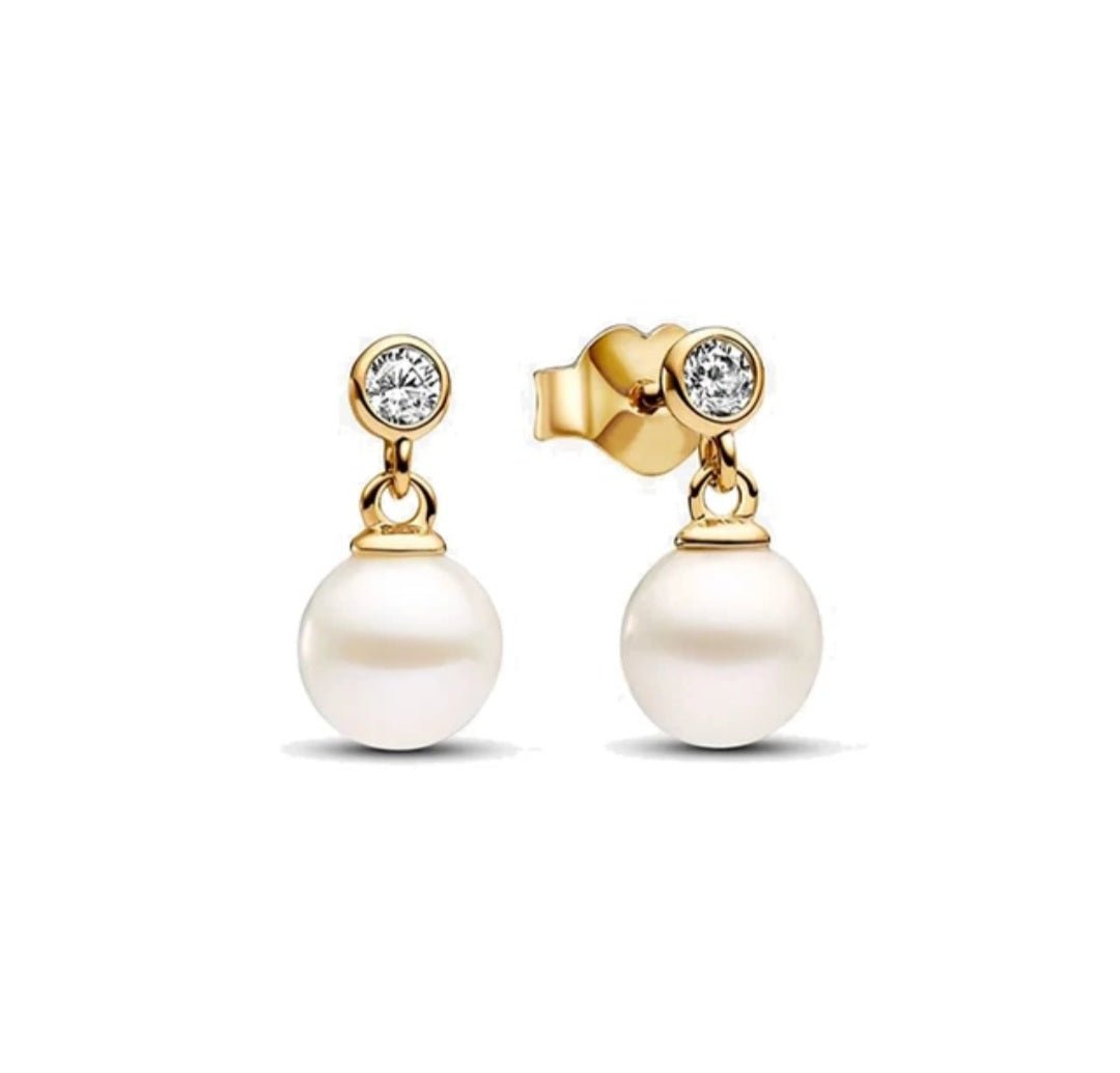 Sterling Silver Gold Plated Treated Freshwater Cultured Pearl & Stone Drop Earrings - Enchanting Charms