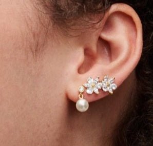 Sterling Silver Gold Plated Treated Freshwater Cultured Pearl & Stone Drop Earrings - Enchanting Charms