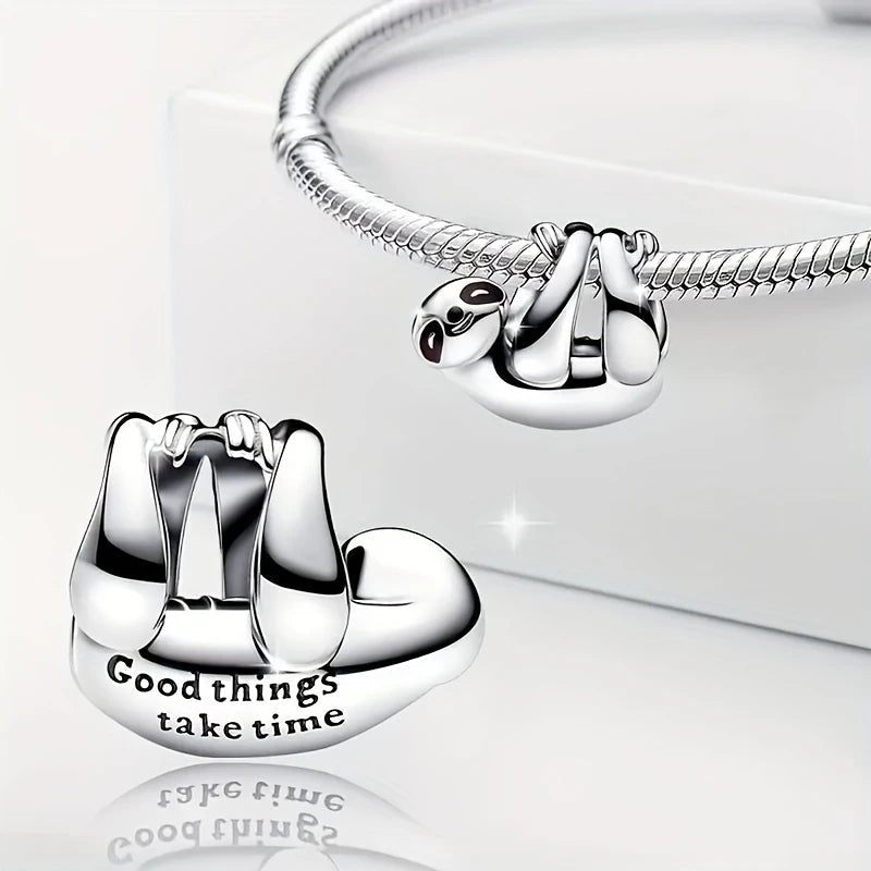 Sterling Silver Good Things Take Time Sloth Charm - Enchanting Charms