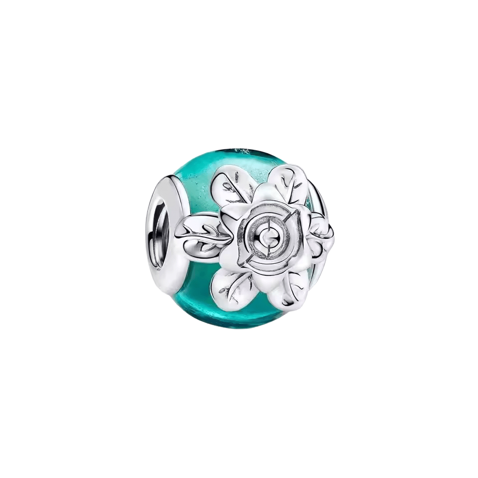 Sterling Silver Green Transparent Flower Charm - Enchanting Charms