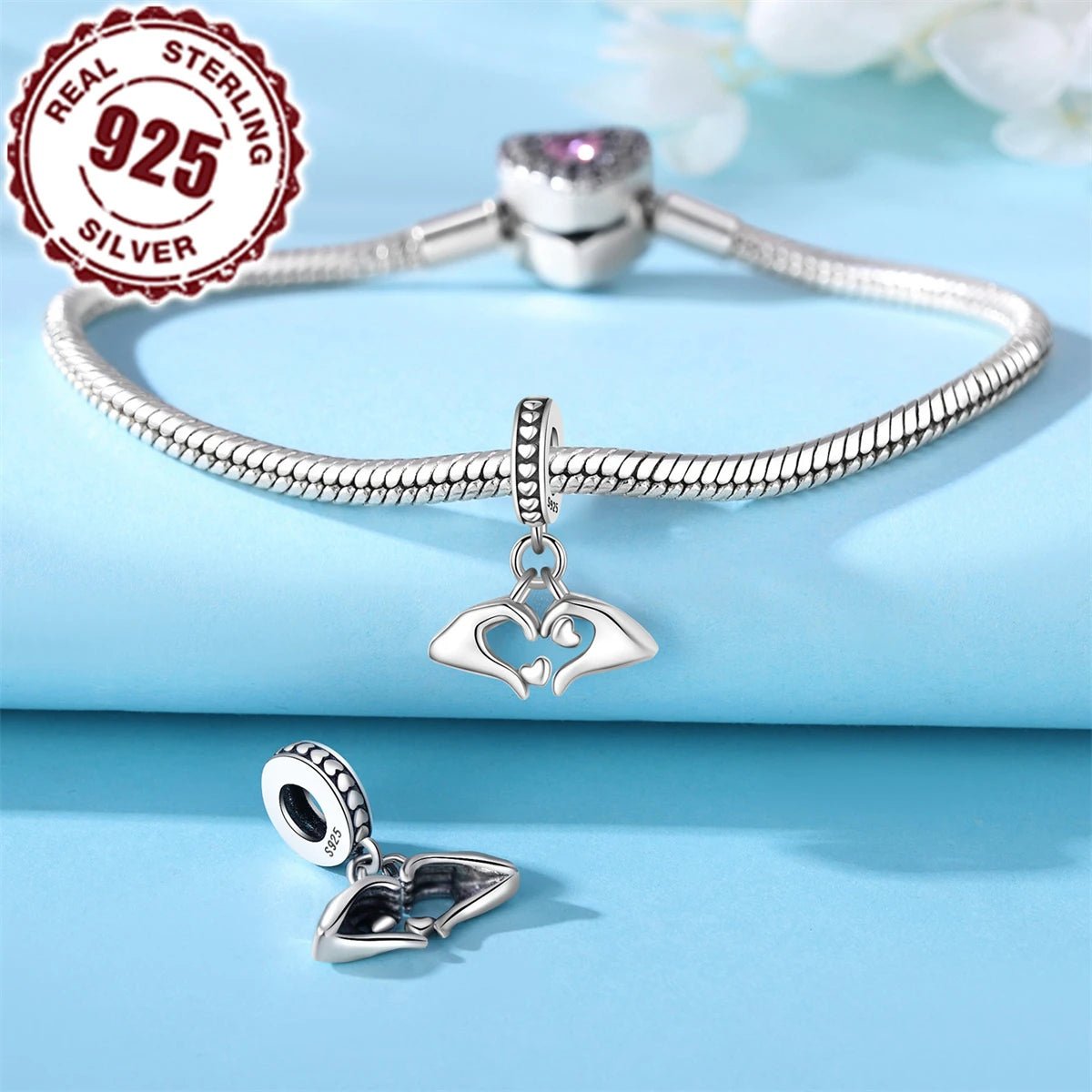 Sterling Silver Hand Gesture Heart Charm - Enchanting Charms