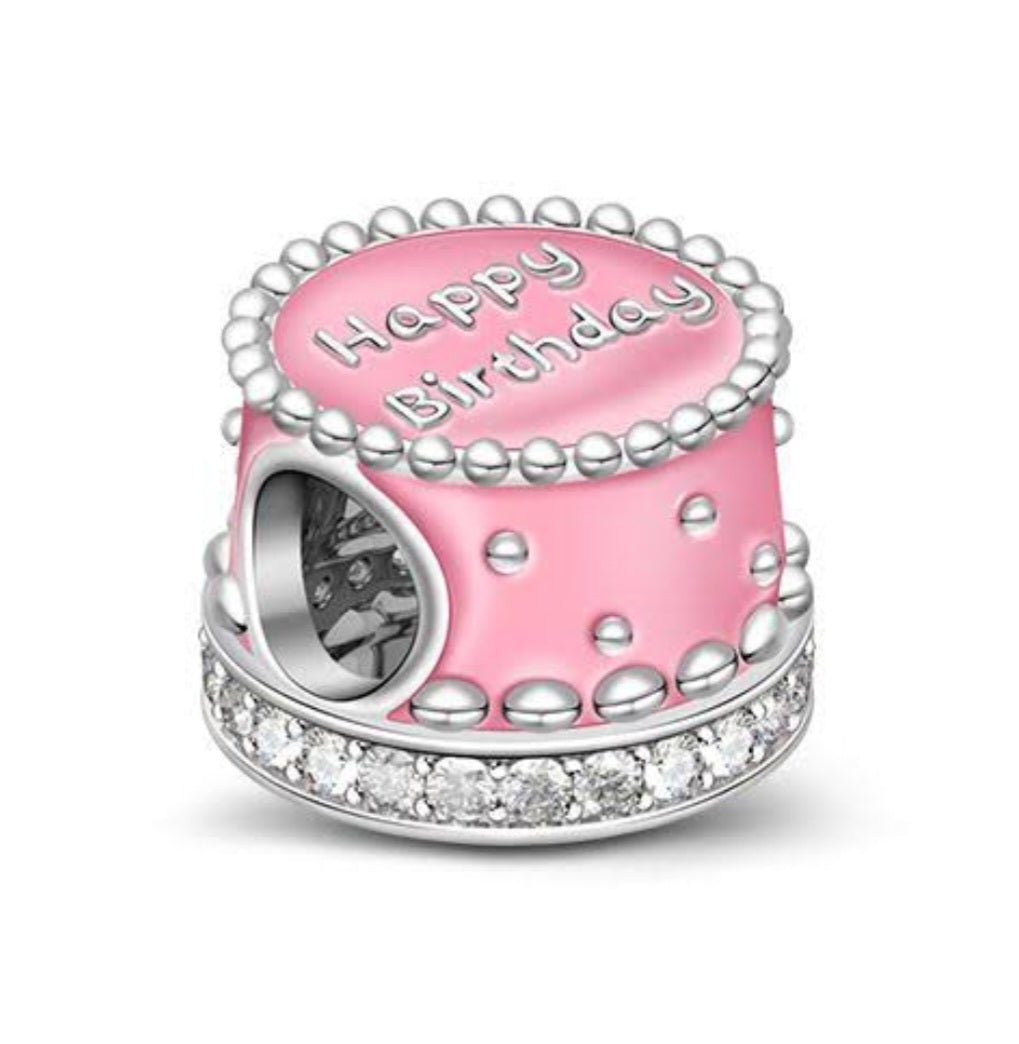 Sterling Silver Happy Birthday Pink Birthday Cake Charm - Enchanting Charms