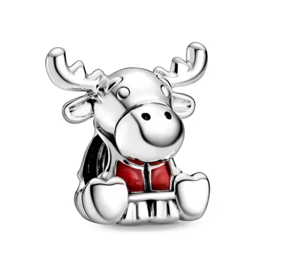 Sterling Silver Happy Moose Christmas Collection Charm - Enchanting Charms