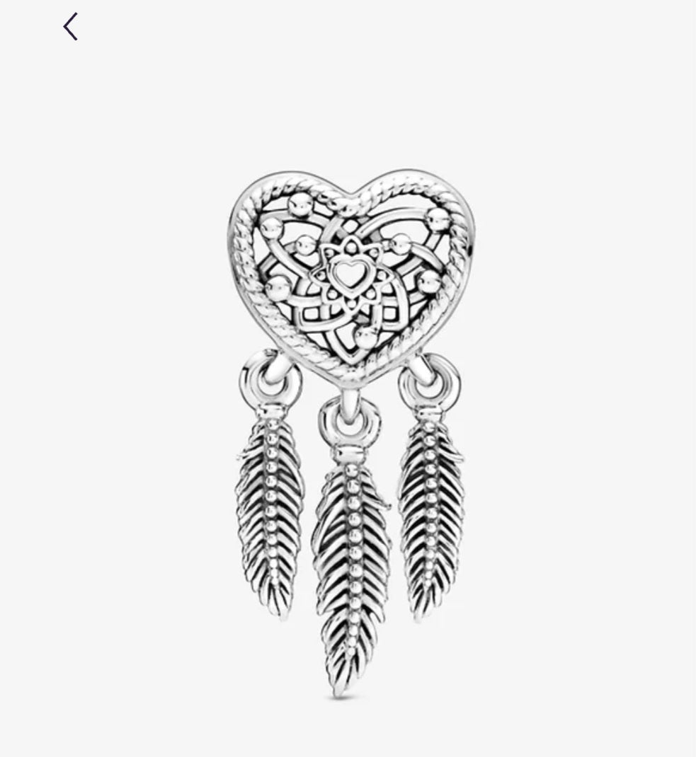 Sterling Silver Heart And Feathers Dreamcatcher Charm - Enchanting Charms