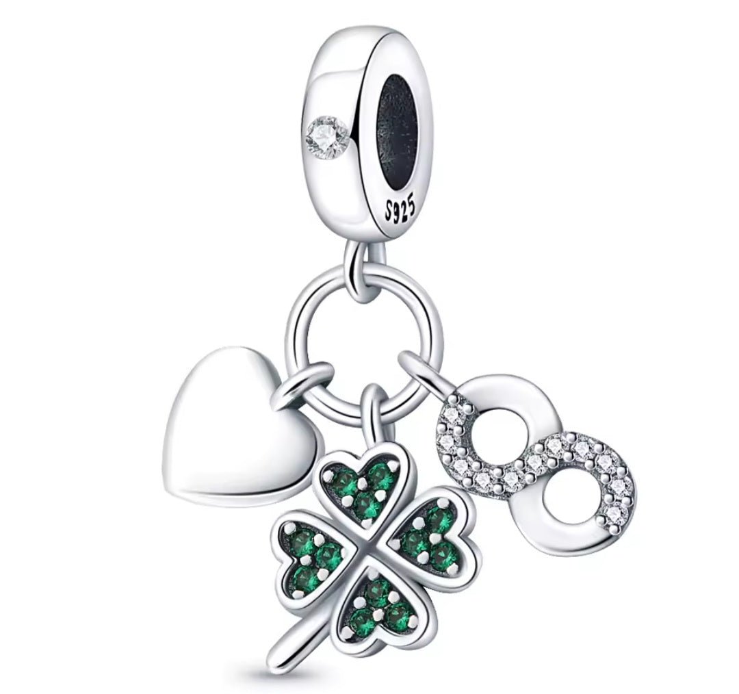 Sterling Silver Heart Clover Infinity Charm - Enchanting Charms