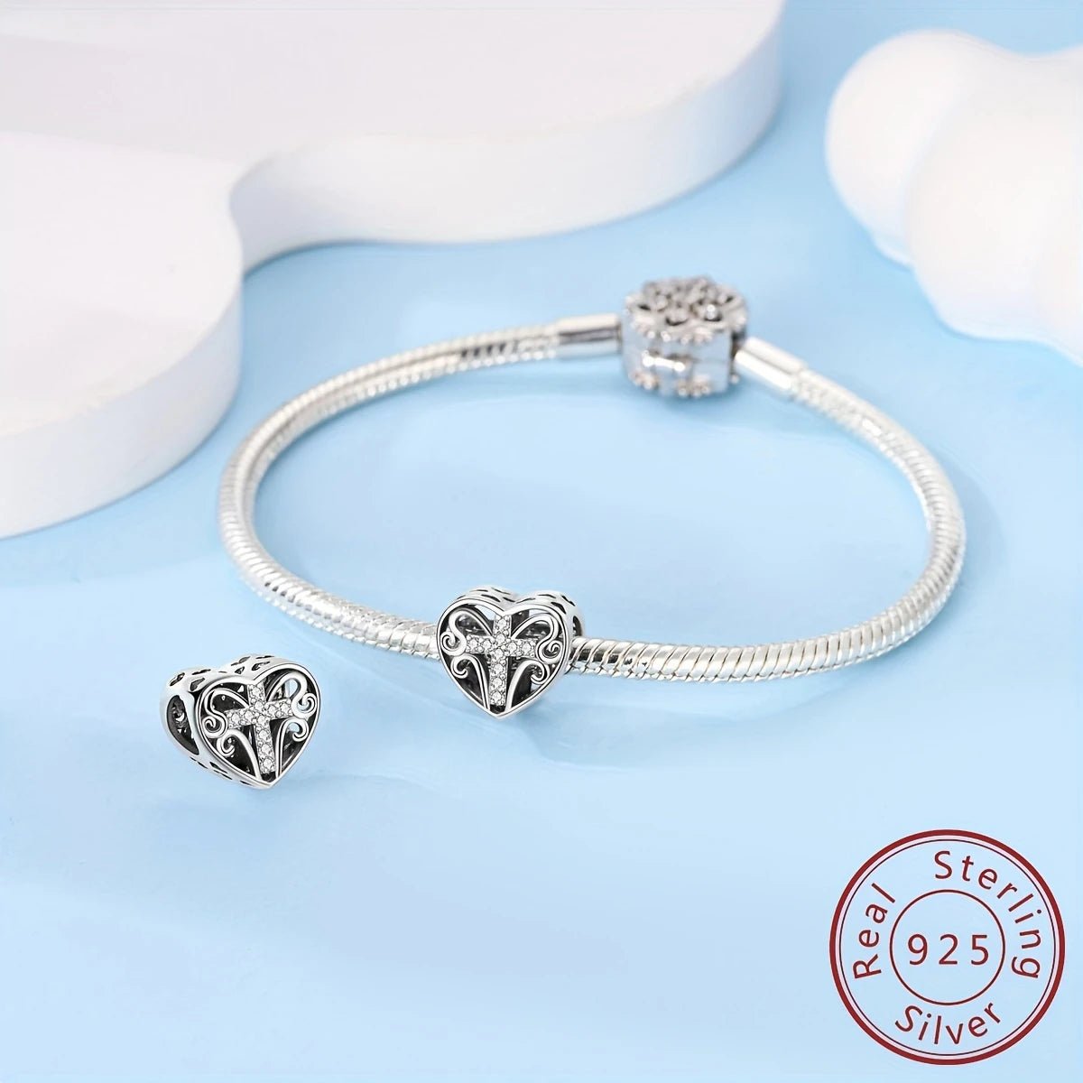 Sterling Silver Heart Cross Charm - Enchanting Charms