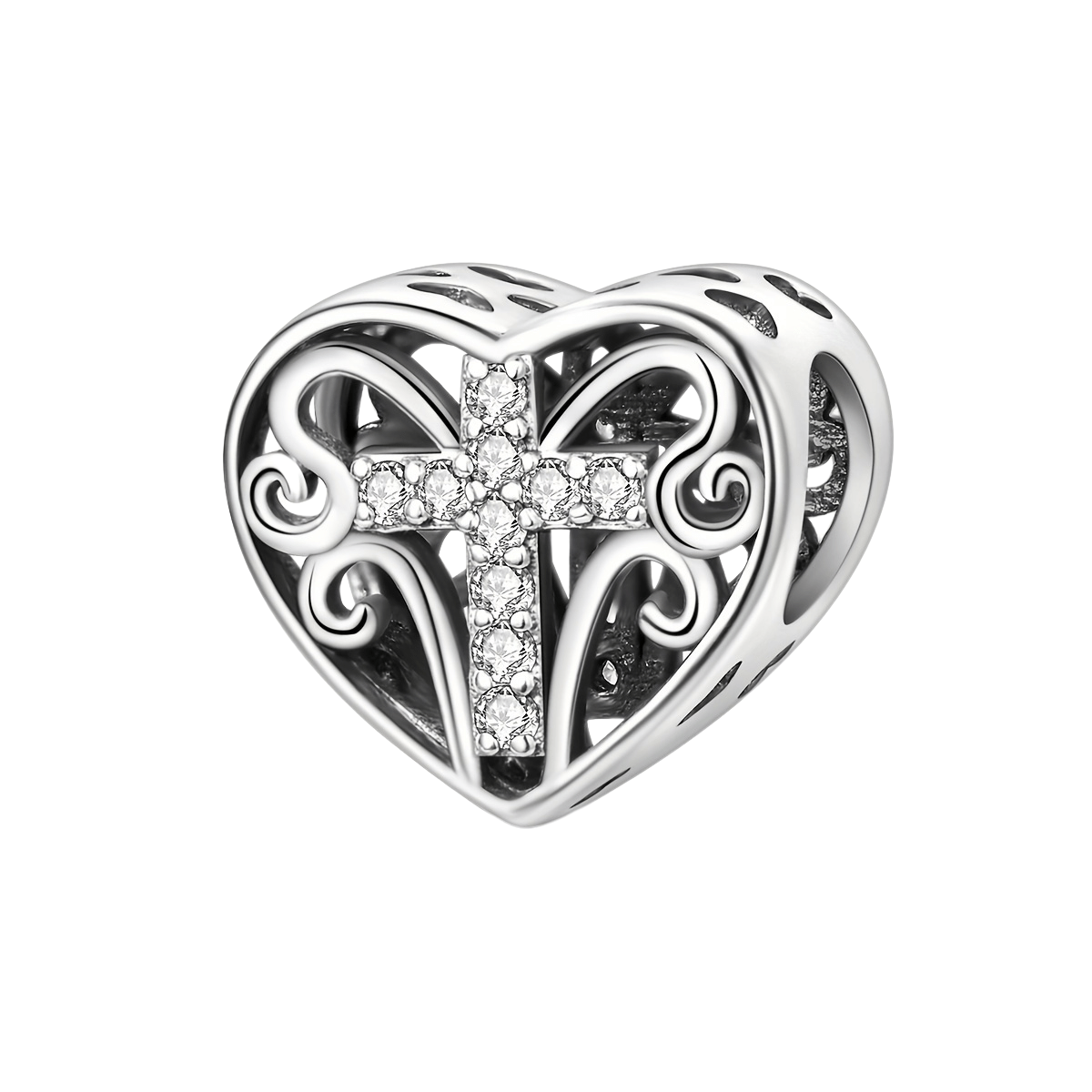 Sterling Silver Heart Cross Charm - Enchanting Charms