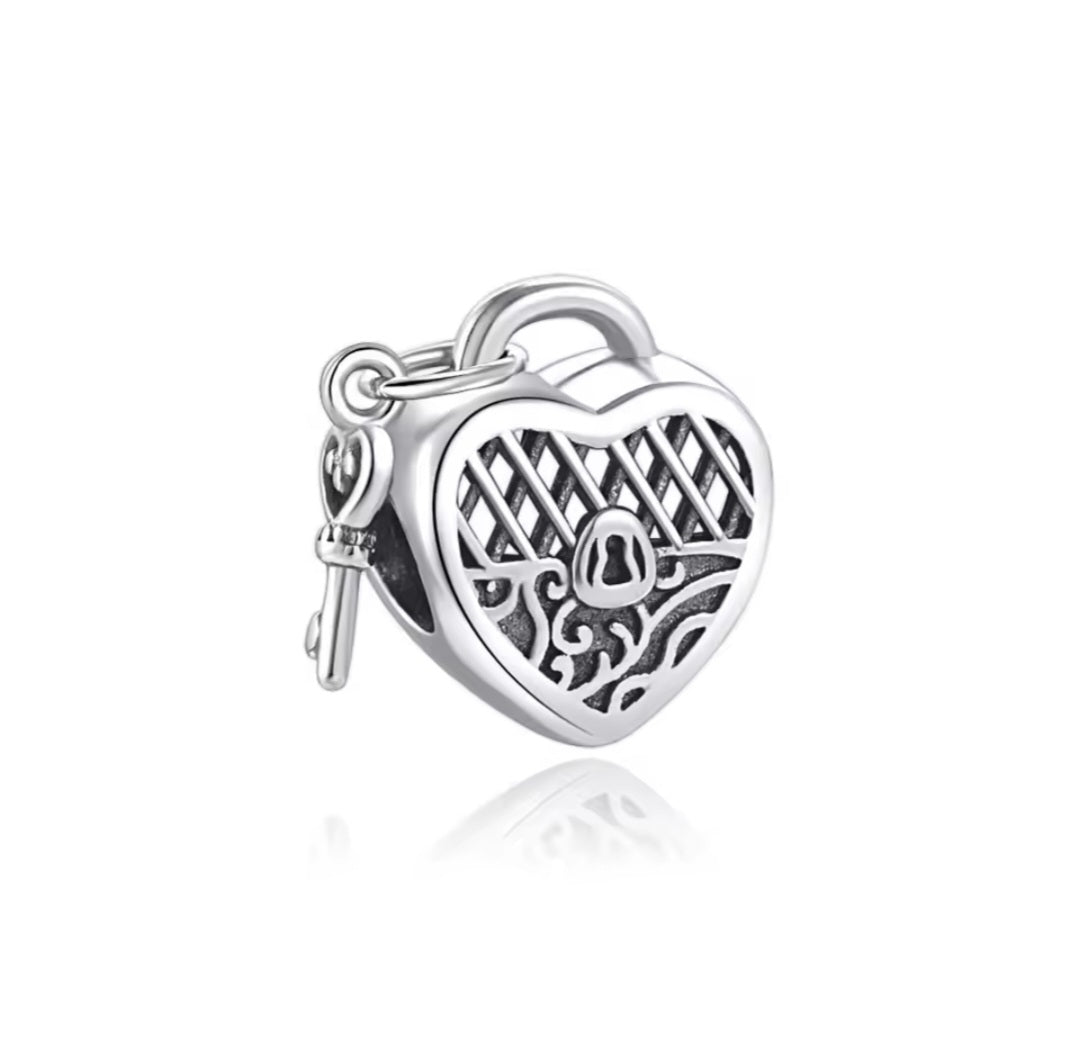 Sterling Silver Heart Lock & Key Charm - Enchanting Charms