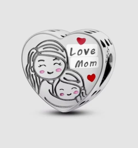 Sterling Silver Heart Love Mom Charm - Enchanting Charms