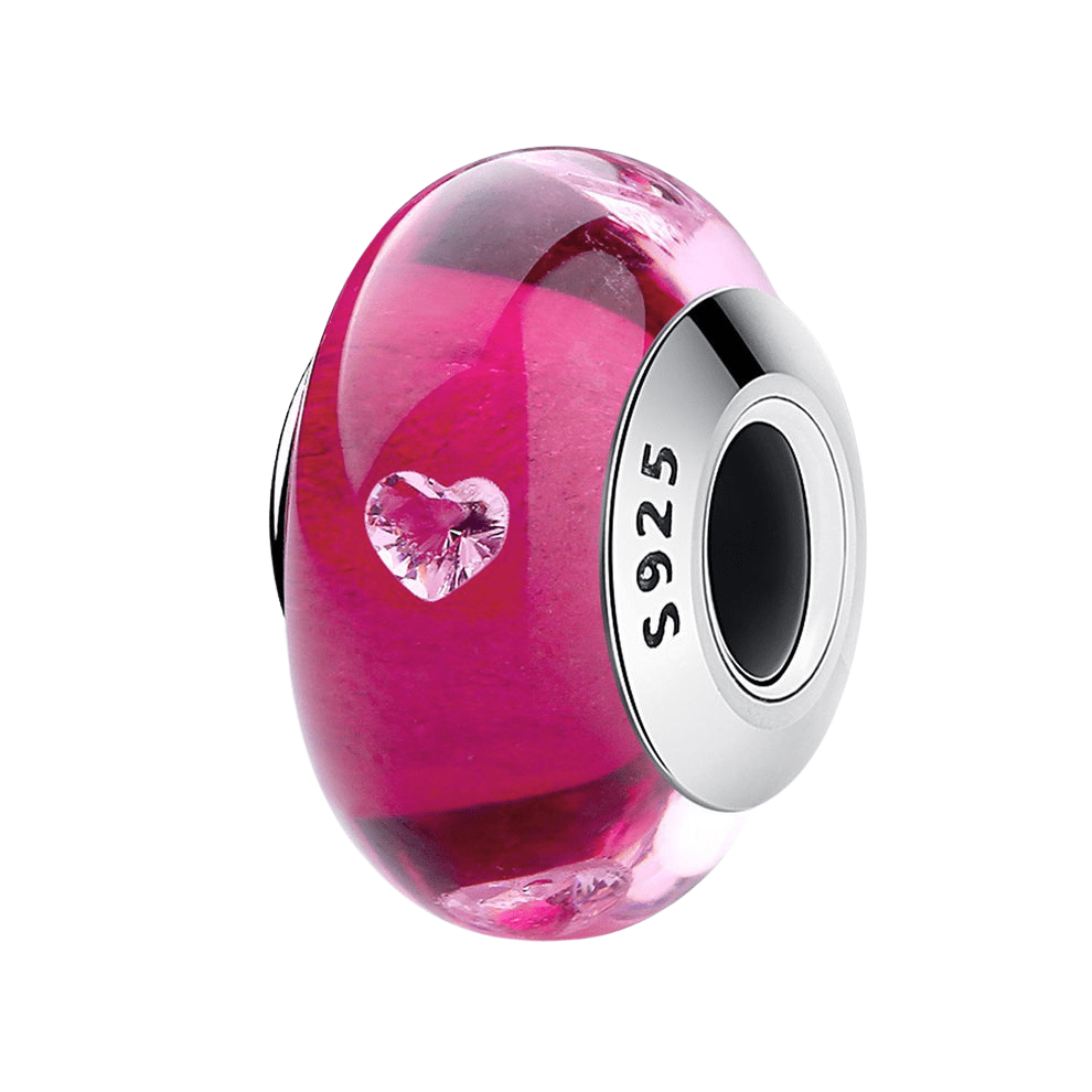 Sterling Silver Heart Pink Murano Charm - Enchanting Charms