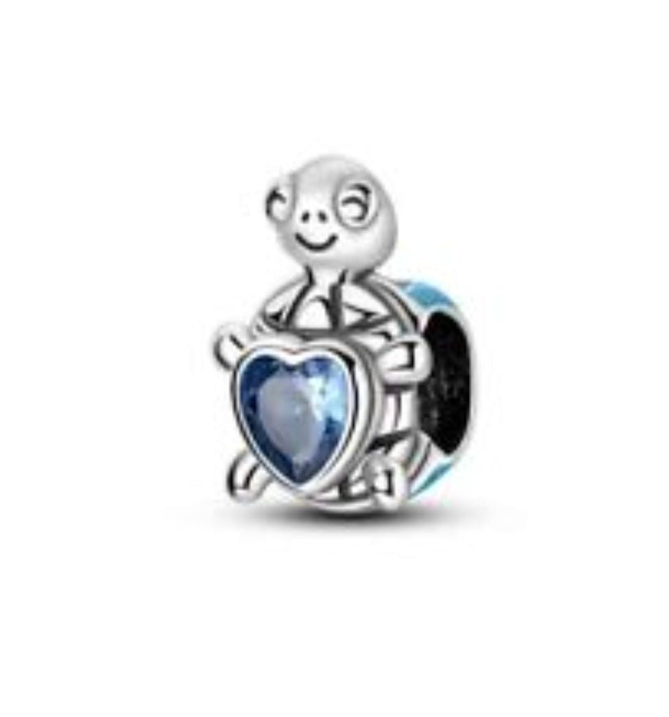 Sterling Silver Heart Sea Turtle Charm - Enchanting Charms