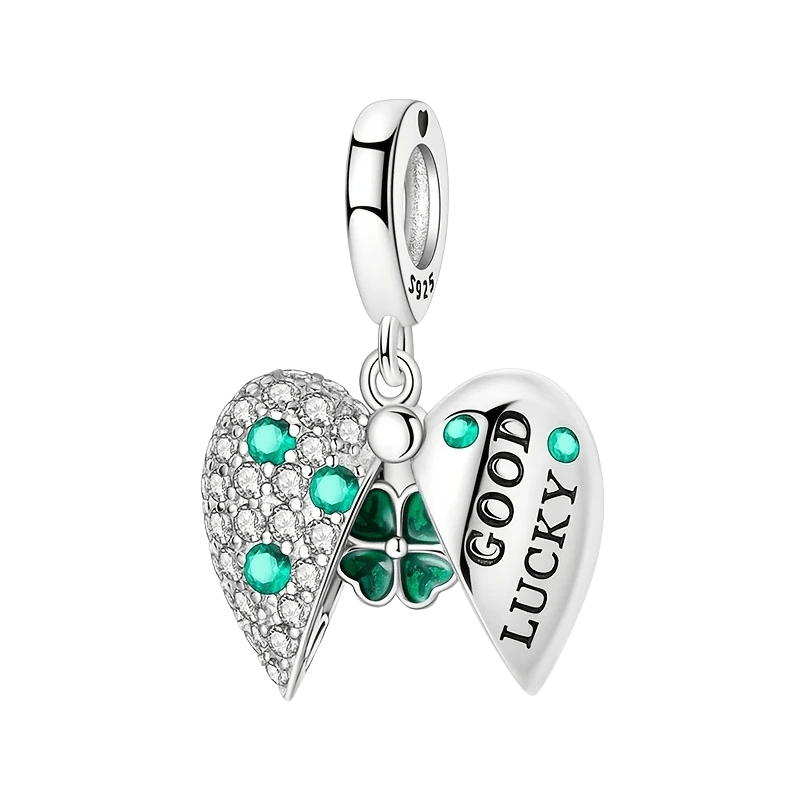 Sterling Silver Heart - Shaped four - leaf Clover Opening Charm - Enchanting Charms