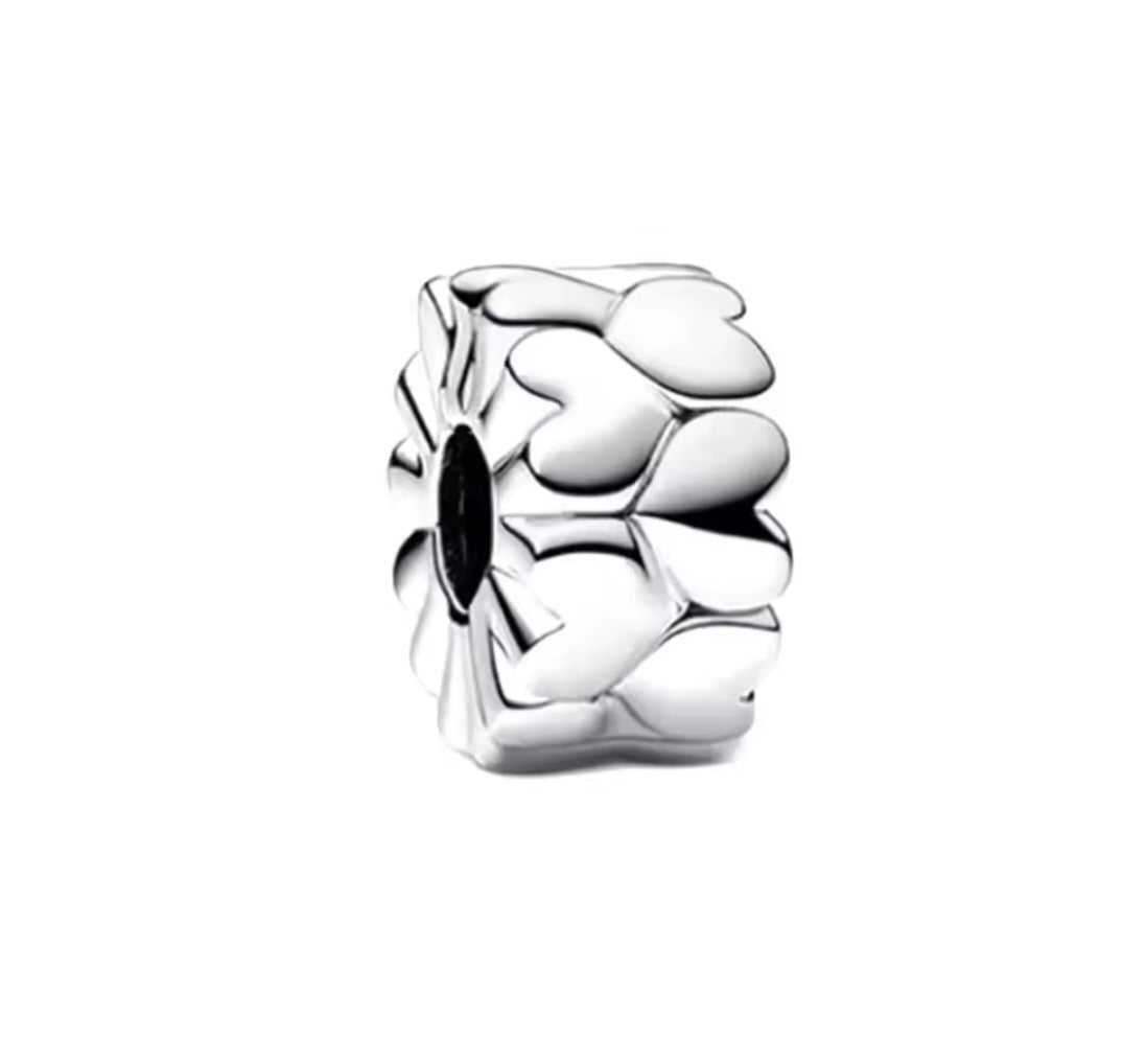 Sterling Silver Hearts All Over Clip Stopper Charm - Enchanting Charms