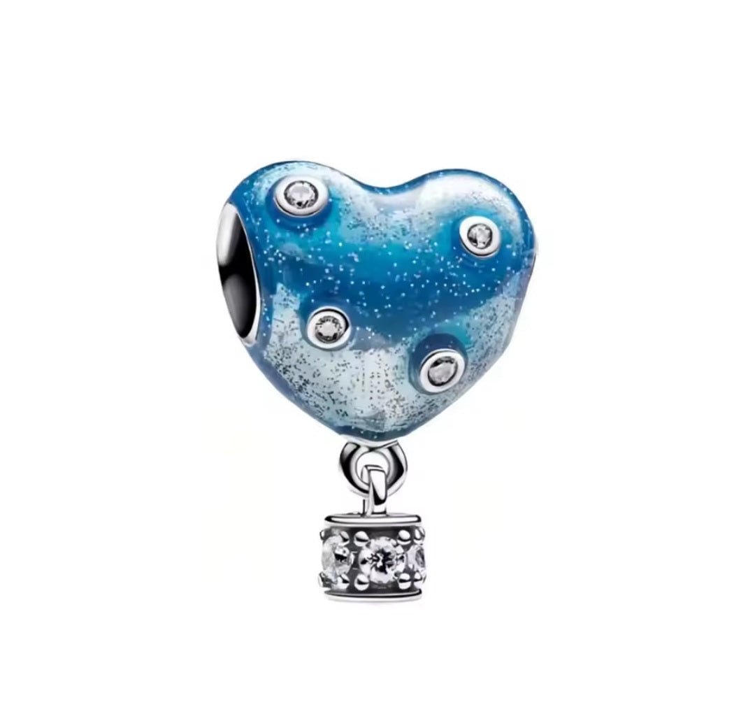Sterling Silver Hot Airballoon Heart Charm - Enchanting Charms