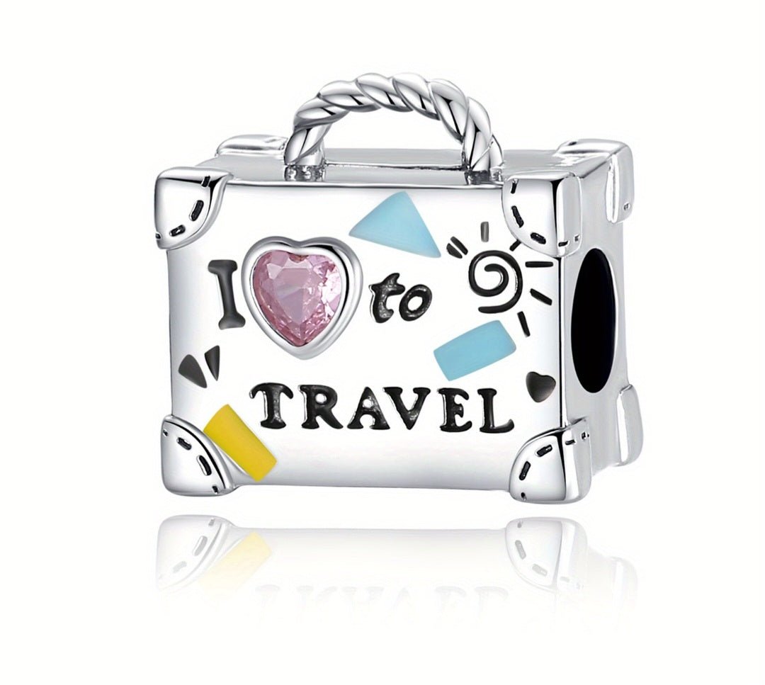 Sterling Silver I Love To Travel Suitcase Charm - Enchanting Charms