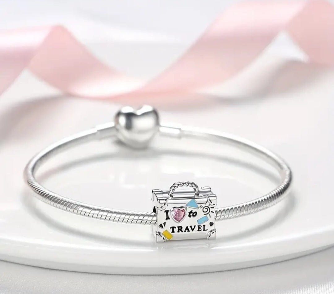 Sterling Silver I Love To Travel Suitcase Charm - Enchanting Charms