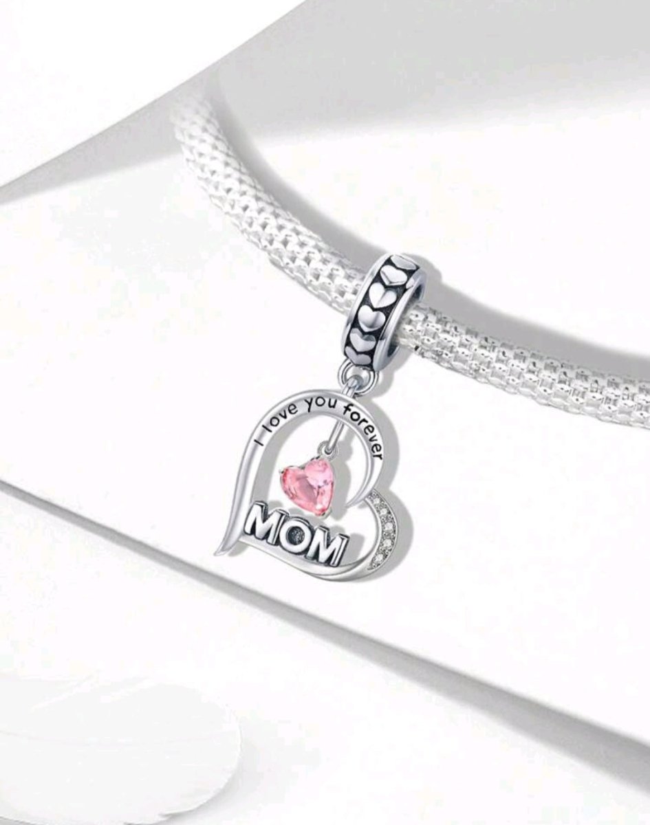 Sterling Silver I Love You Forever Mom Heart Charm - Enchanting Charms