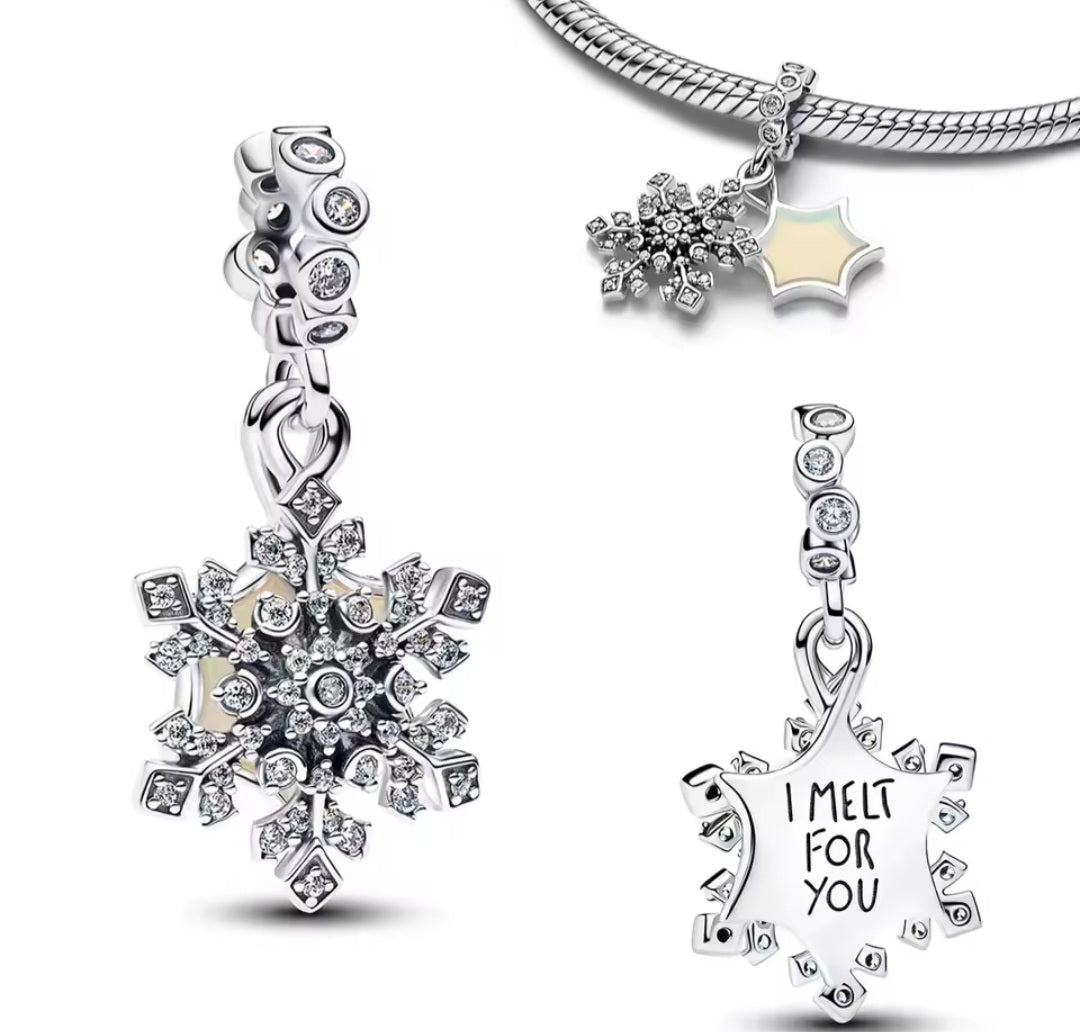 Sterling Silver I Melt For You Sparkling Snowflake Charm - Enchanting Charms