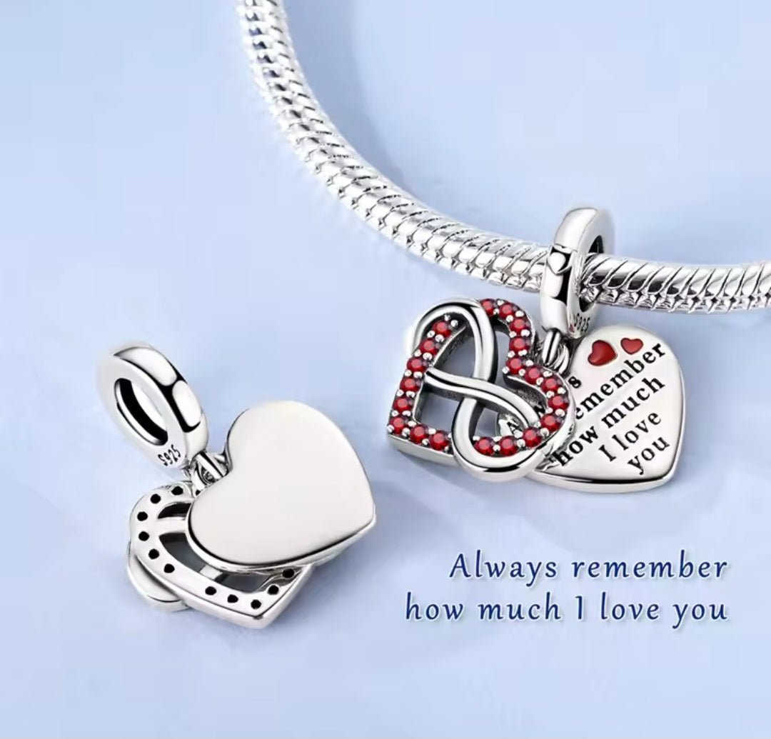 Sterling Silver Infinite Always Remember How Much I Love You Heart Charm - Enchanting Charms