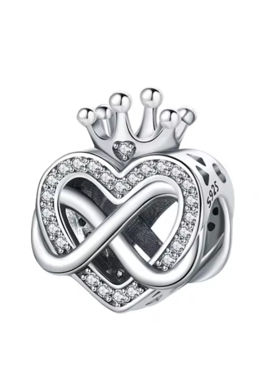 Sterling Silver Infinity Heart Crown Charm - Enchanting Charms