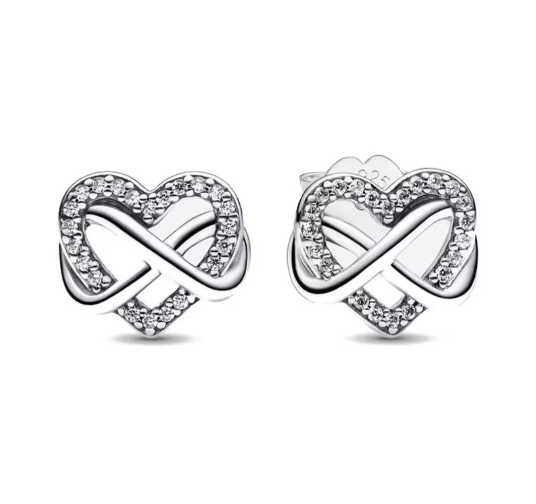 Sterling Silver Infinity Heart Stud Earrings - Enchanting Charms