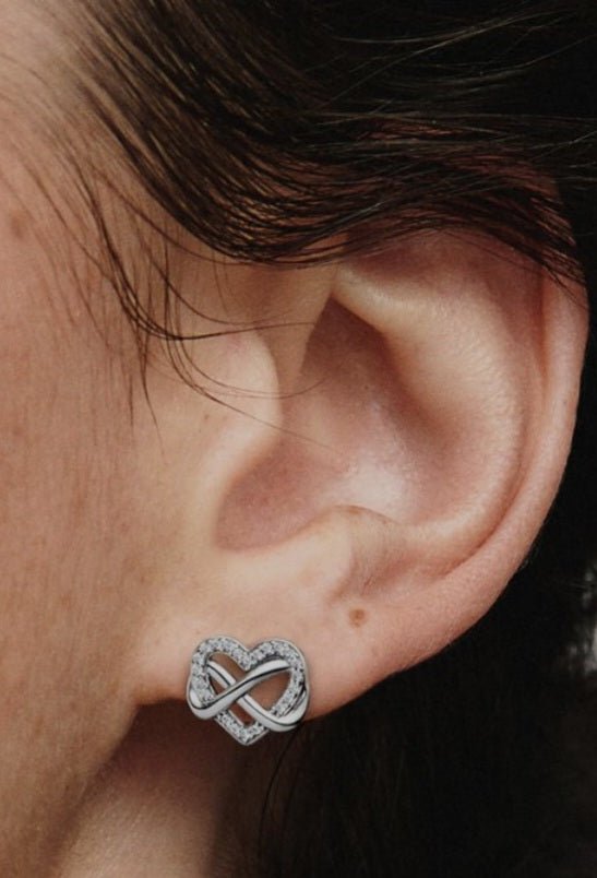 Sterling Silver Infinity Heart Stud Earrings - Enchanting Charms
