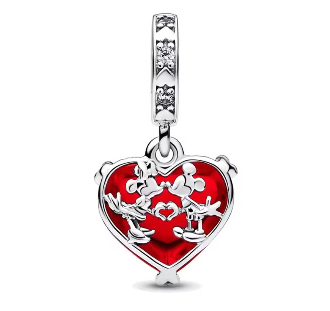 Sterling Silver Kissing Mickey & Minnie Mouse Charm - Enchanting Charms