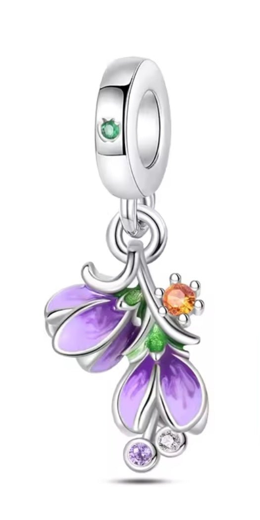 Sterling Silver Lavender Tulips Charm - Enchanting Charms