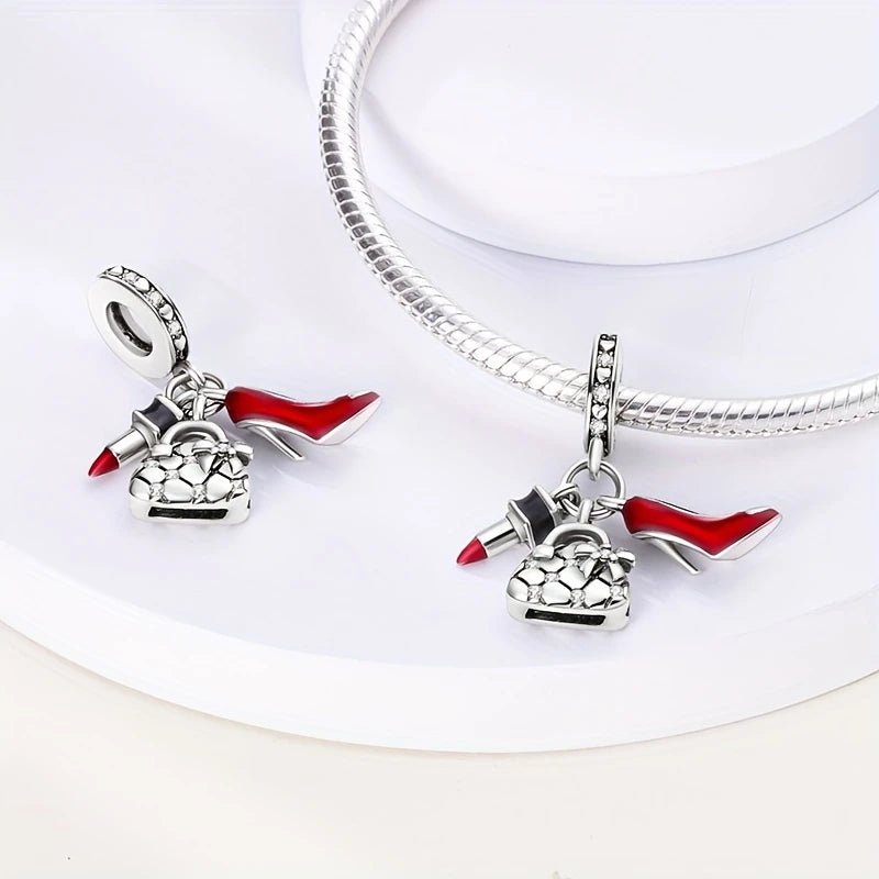 Sterling Silver Lipstick Handbag & High Heel Charm - Enchanting Charms