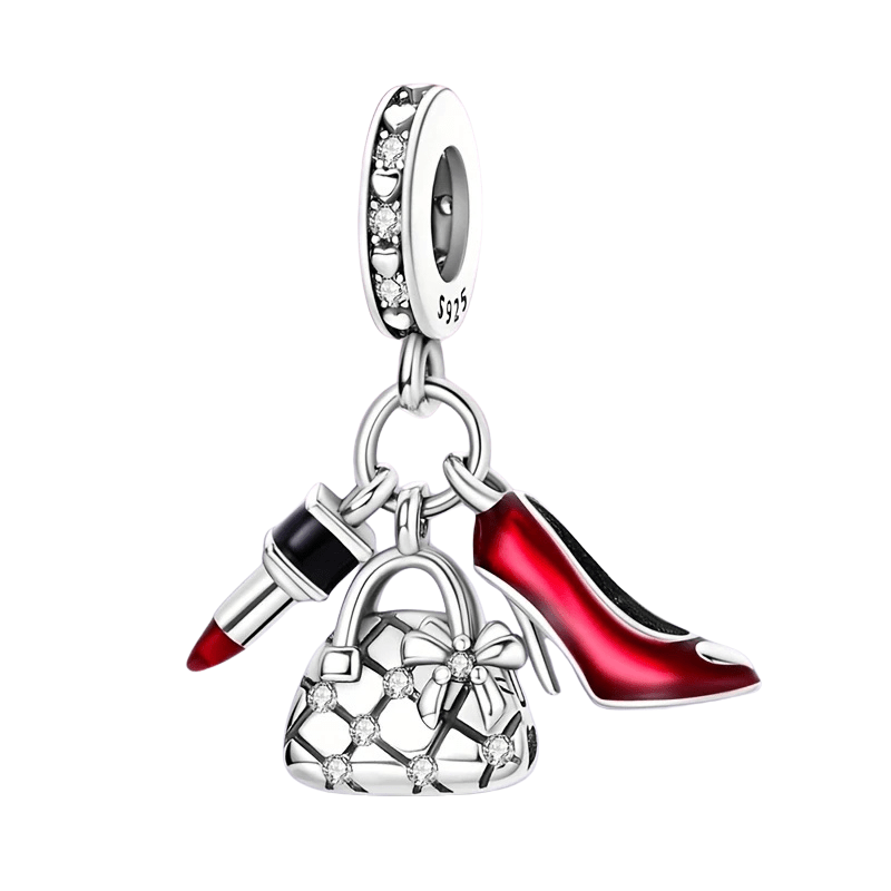 Sterling Silver Lipstick Handbag & High Heel Charm - Enchanting Charms
