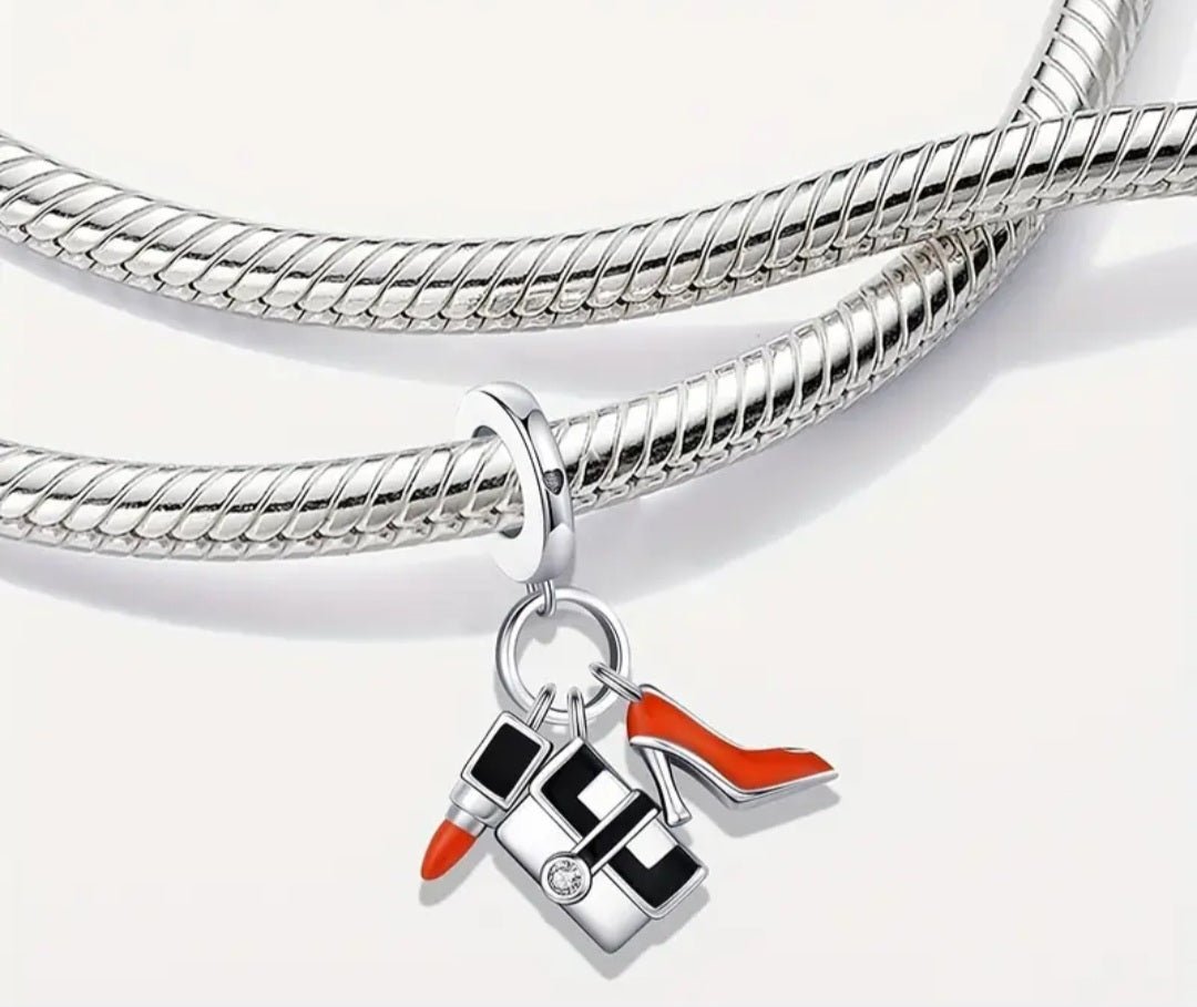 Sterling Silver Lipstick Handbag High Heels Charm - Enchanting Charms