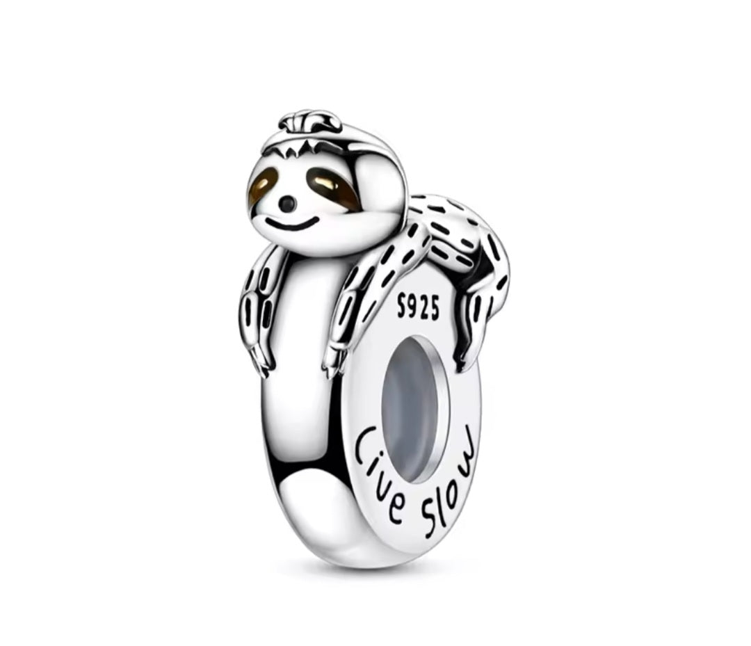 Sterling Silver Live Slow Sloth Stopper Charm - Enchanting Charms