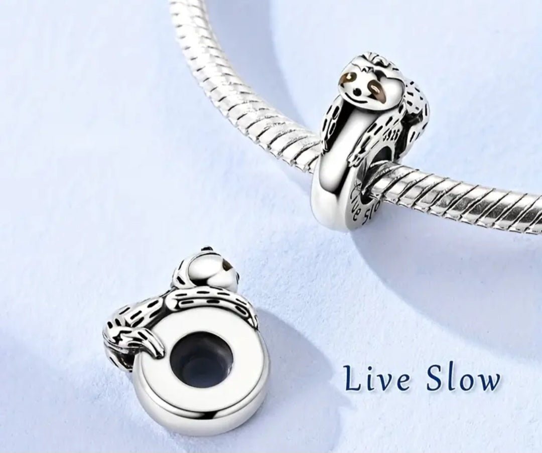 Sterling Silver Live Slow Sloth Stopper Charm - Enchanting Charms
