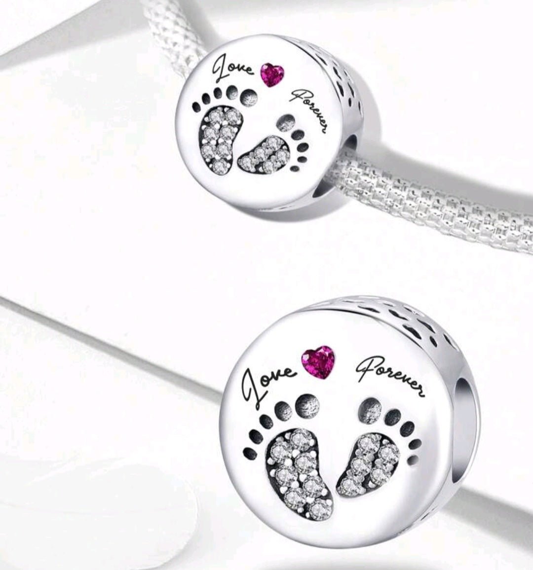 Sterling Silver Love Forever Footprints Charm - Enchanting Charms