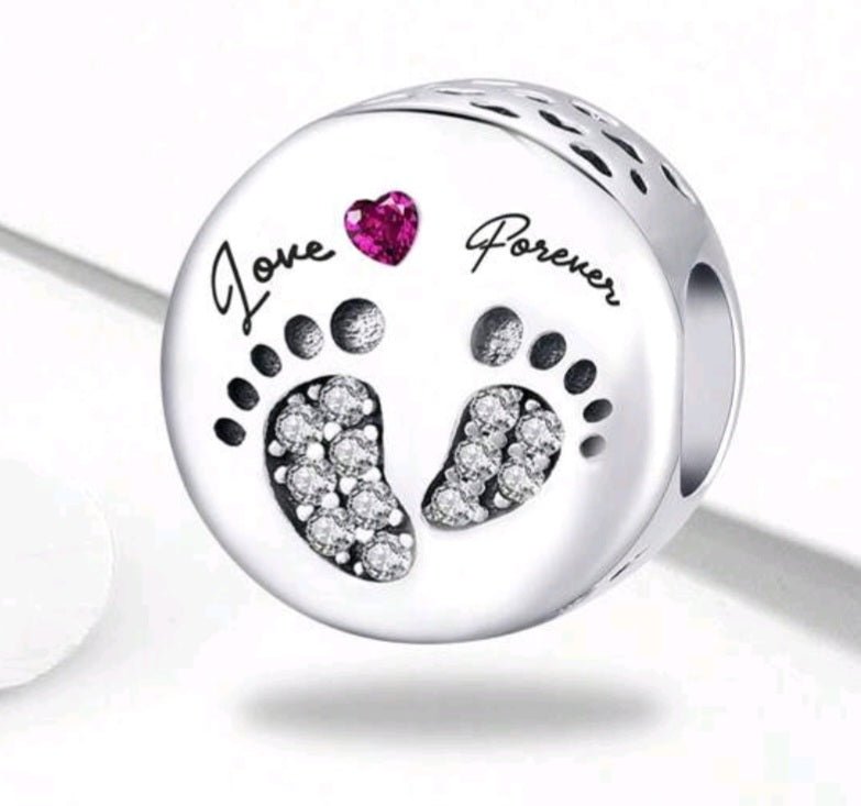 Sterling Silver Love Forever Footprints Charm - Enchanting Charms