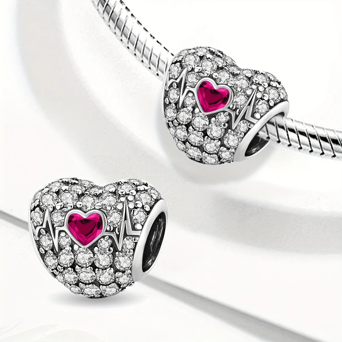 Sterling Silver Love Heartbeat Charm - Enchanting Charms
